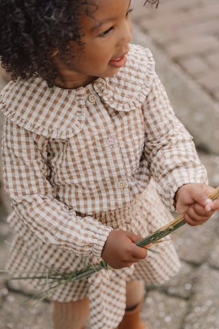 Brown Gingham Check Blouse