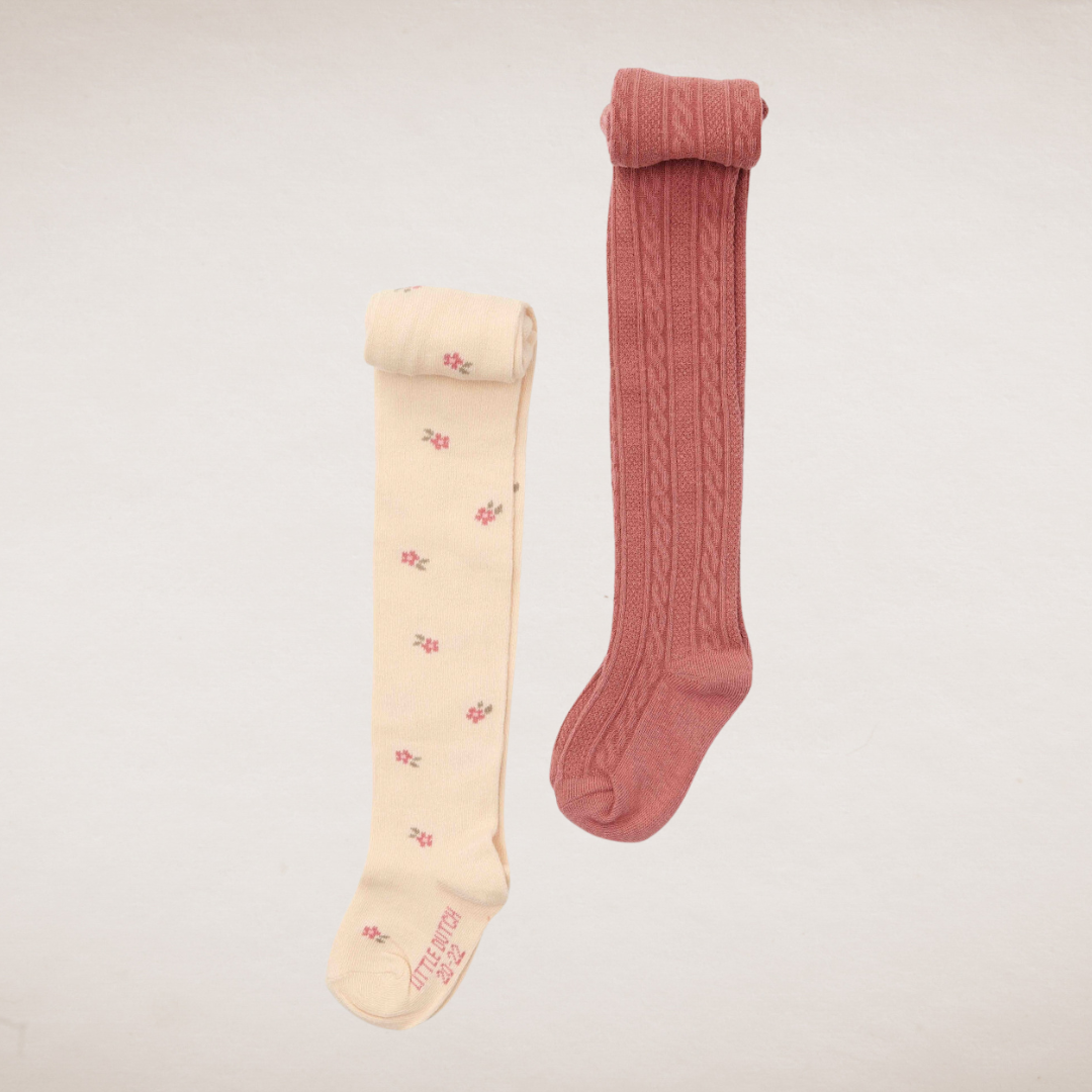 Warm Rose & Floral Sand Tights - 2 Pack