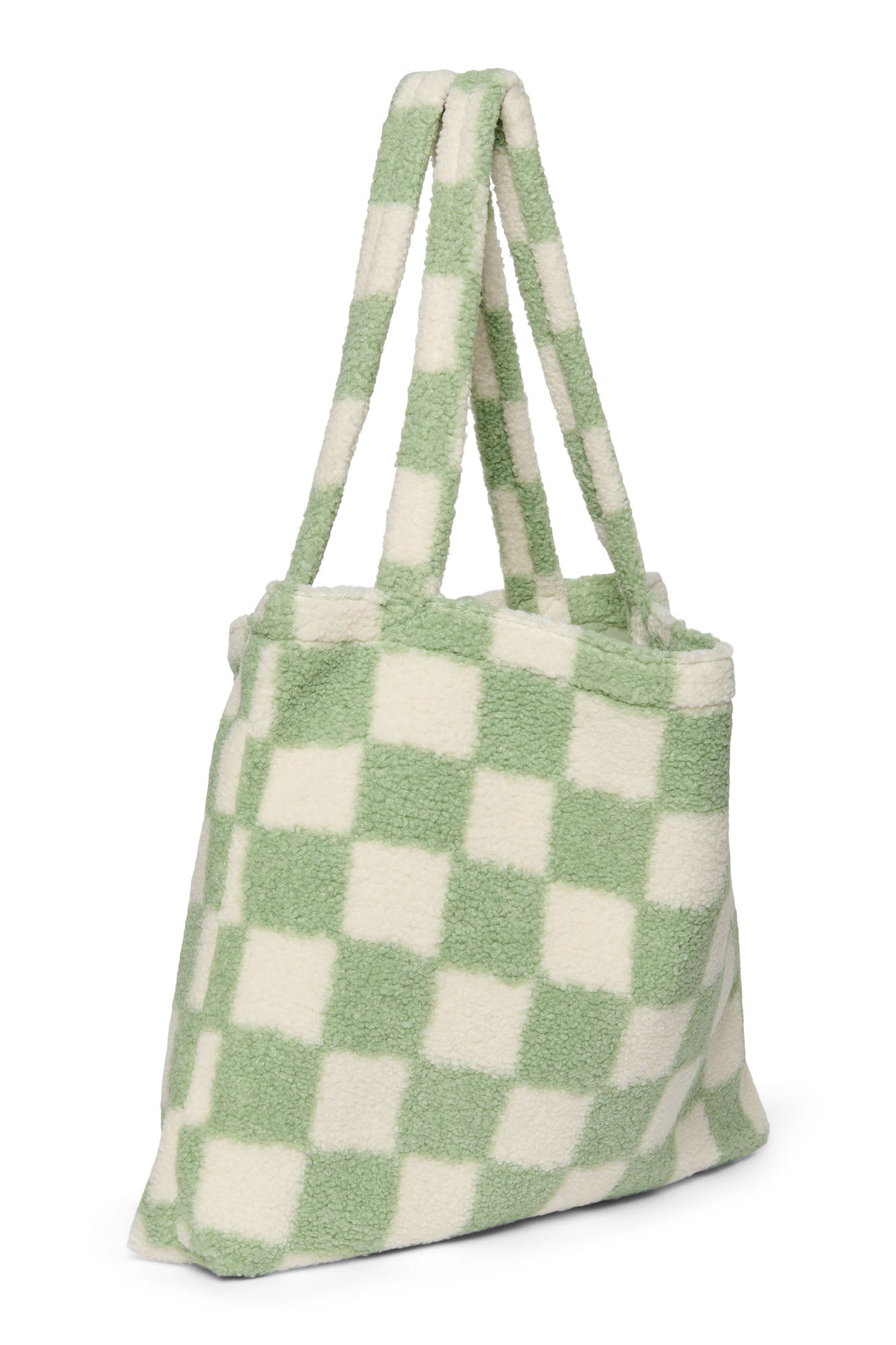 Checked Teddy Oversized Mum Bag - Pistachio