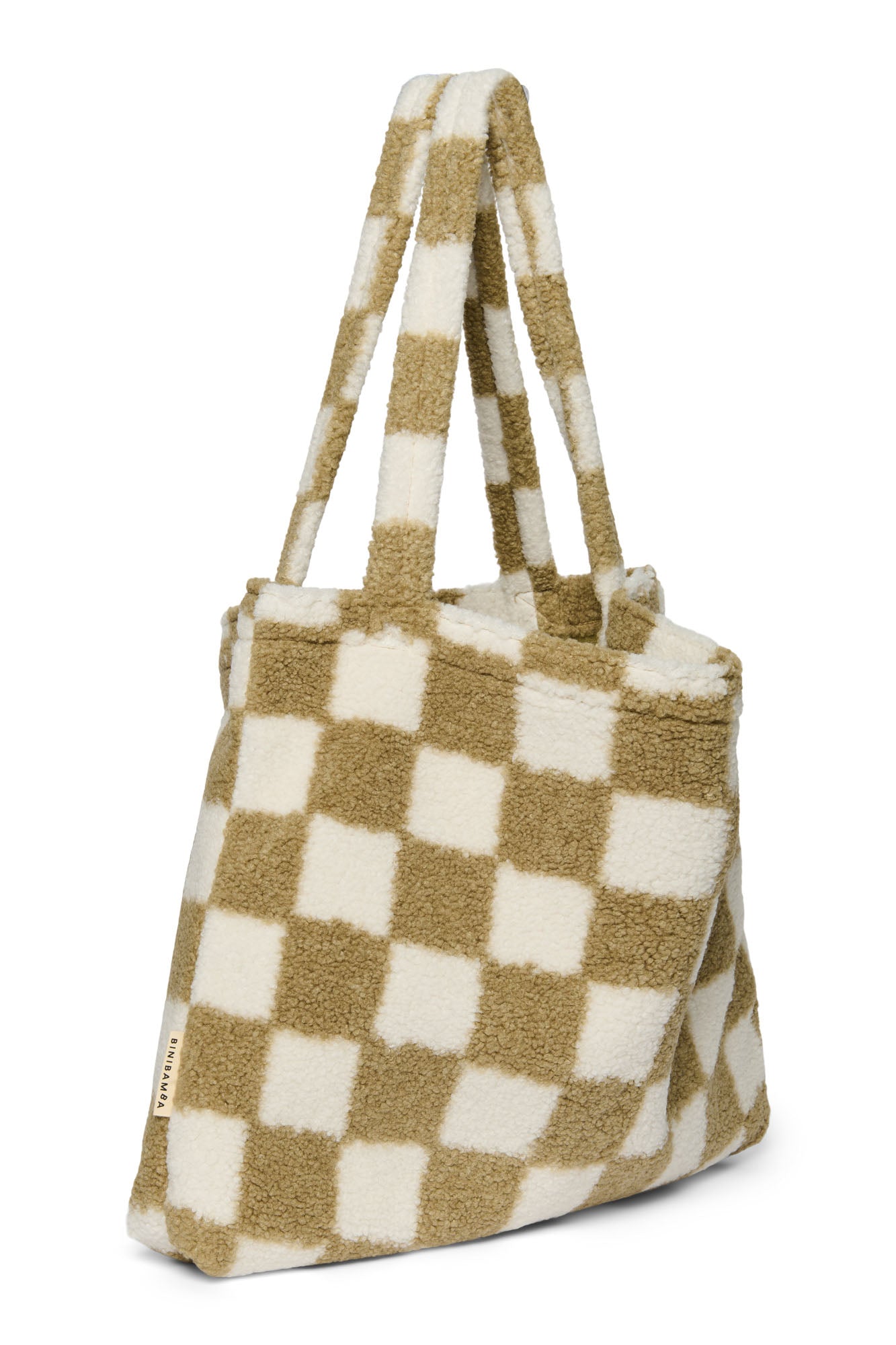 Checked Teddy Oversized Mum Bag - Toast