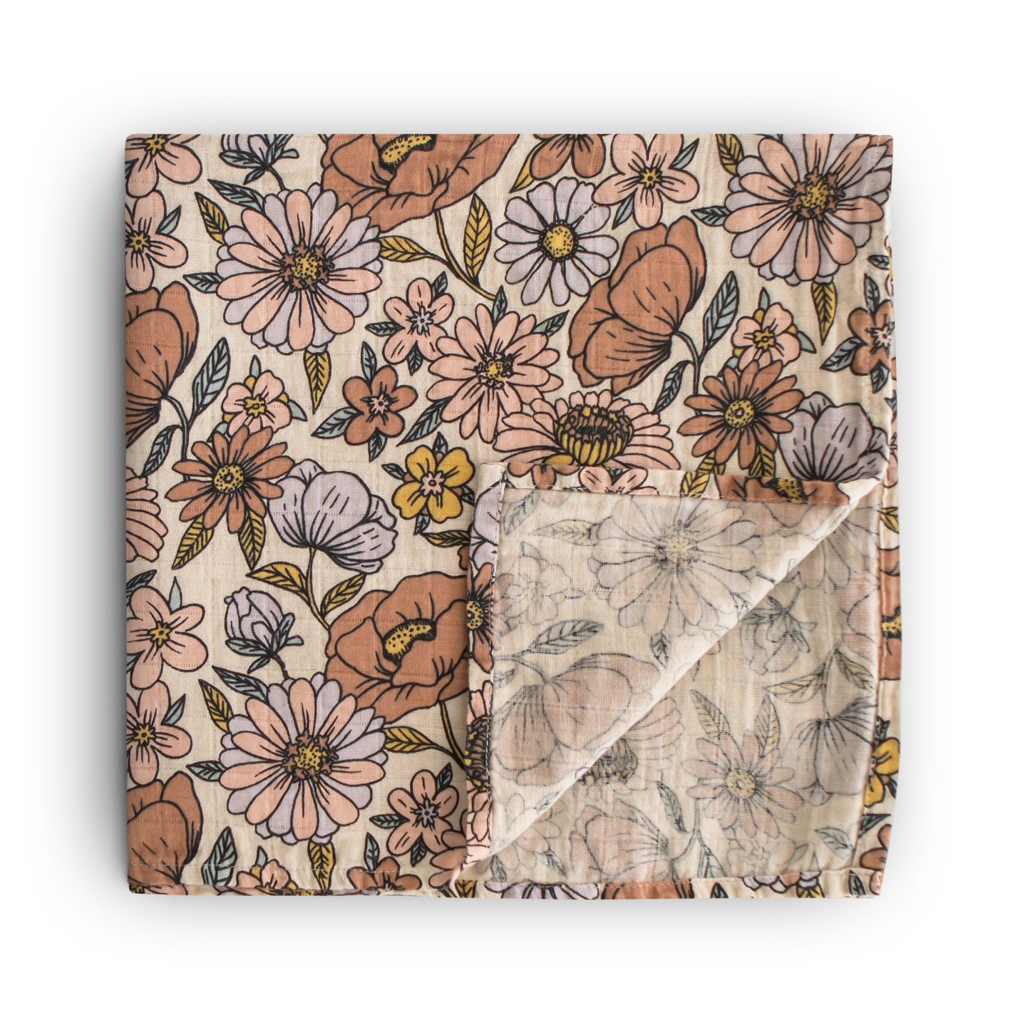 Organic Cotton Swaddle Blanket - Retro Flowers