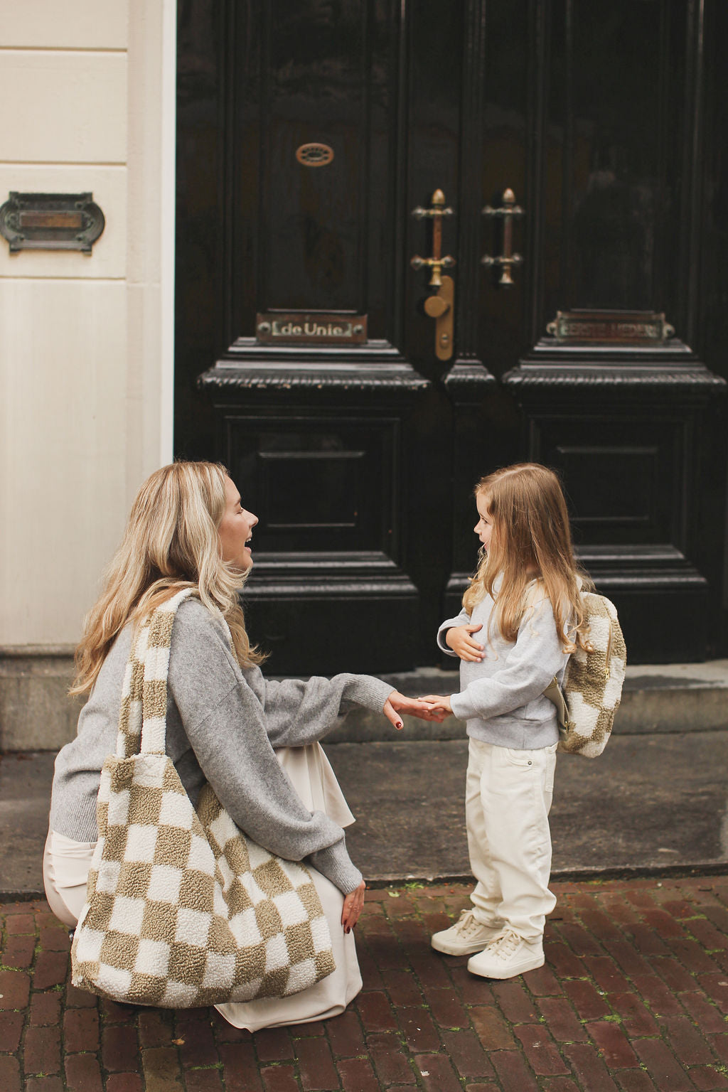 Checked Teddy Oversized Mum Bag - Toast
