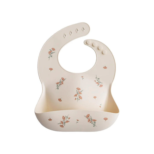 Pink Flowers Floral Mushie Silicone Bib