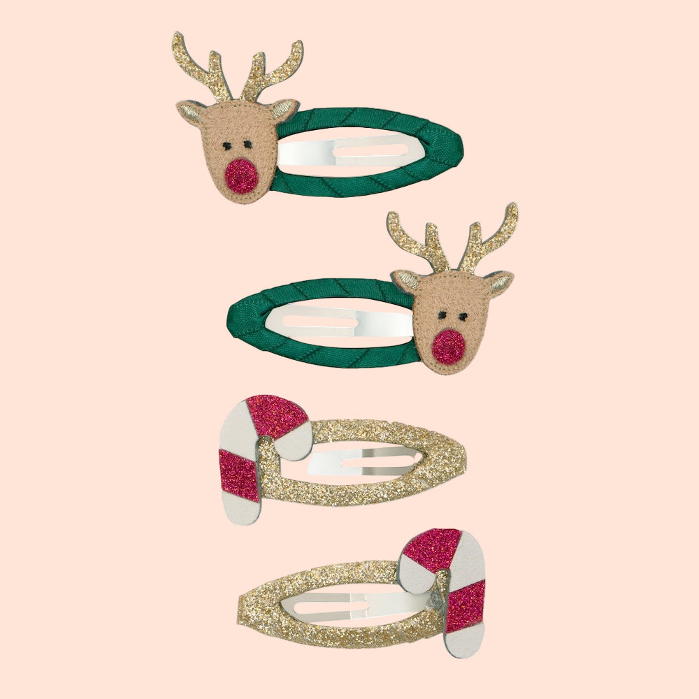 Mimi & Lula Rudolph & Candy Cane Clic Clac Hair Clips - Set of 4