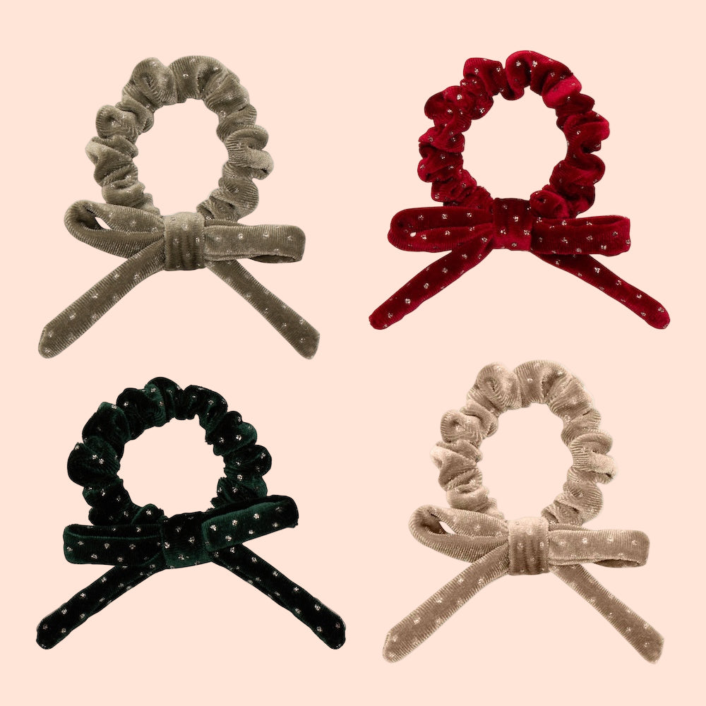 Mimi & Lula Christmas Velvet Bow Scrunchies - Set of 4