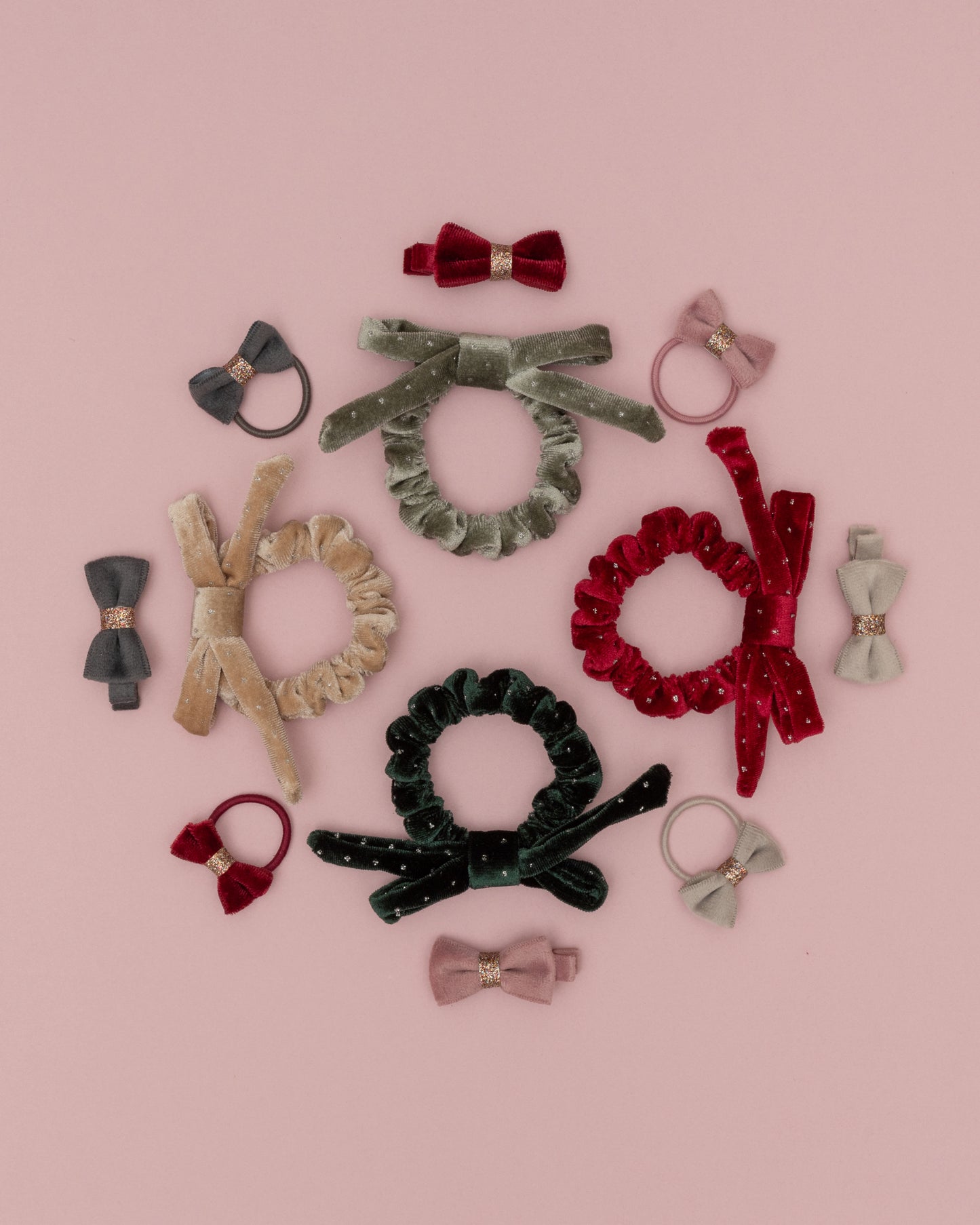 Mimi & Lula Christmas Velvet Bow Scrunchies - Set of 4